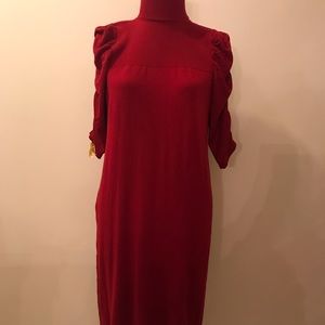 Max Studio ruched sleeve turtleneck knit dress.